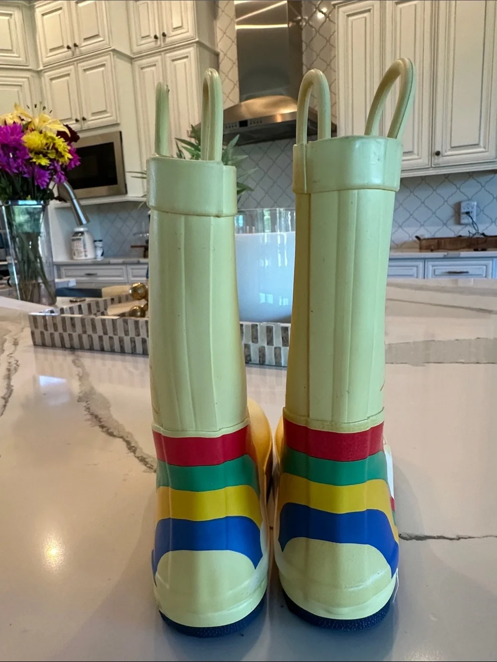 Cat & Jack Yellow Kids Rain Boots with Sun & Rainbow